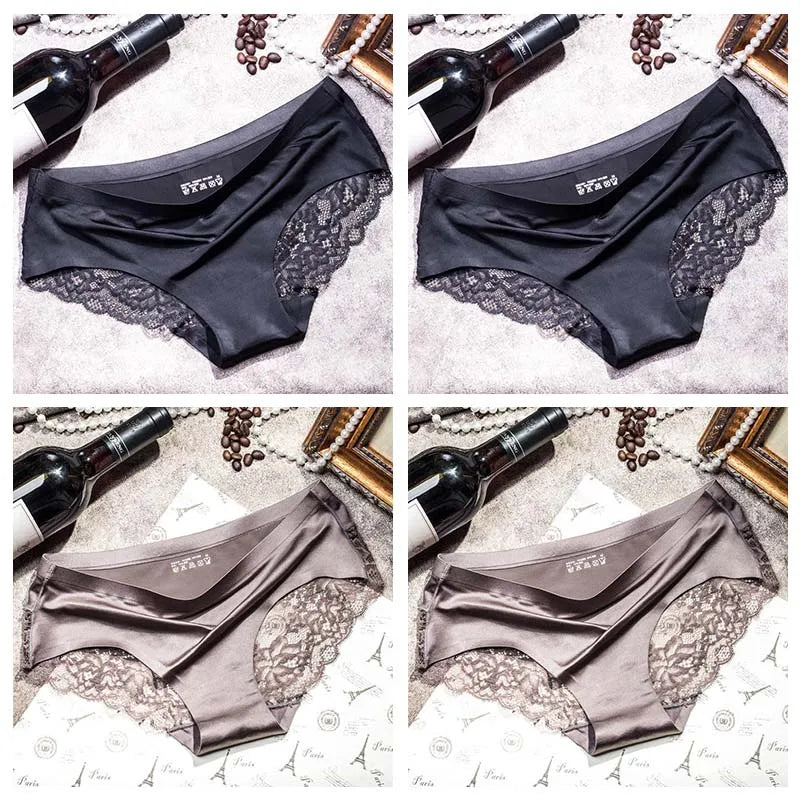 Four-Piece Low-Rise Seamless Brief Set with Intricate Lace Backs