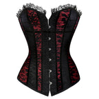 Dramatic Red and Black Lace Overbust Corset with Sweetheart Neckline and Front Busk