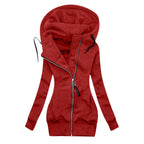 Women's Long Hooded Zip Jacket with Slim Fit Everyday Streetwear Layering Design