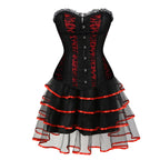 Dramatic Red and Black Lace Overbust Corset with Sweetheart Neckline and Front Busk