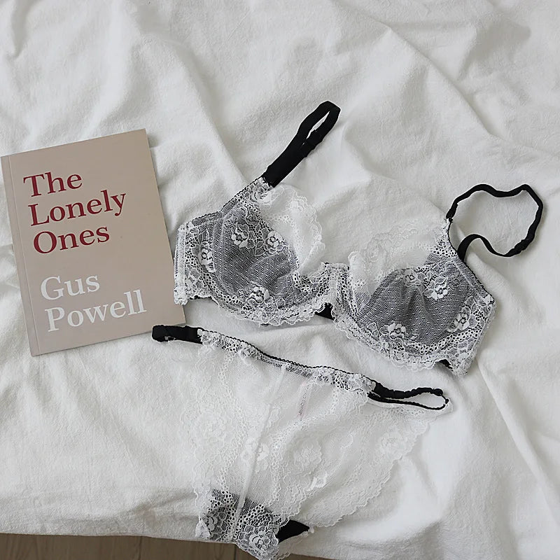 Delicate Eyelash Lace Ultra-Thin Unlined Bra and Panty Set