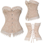 Embroidered Overbust Corset with Structured Boning and Lace-Up Back Detail