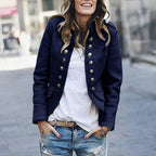 Women's Double Breasted Button Jacket Tailored Casual Layering Coat with Functional Pocket Design