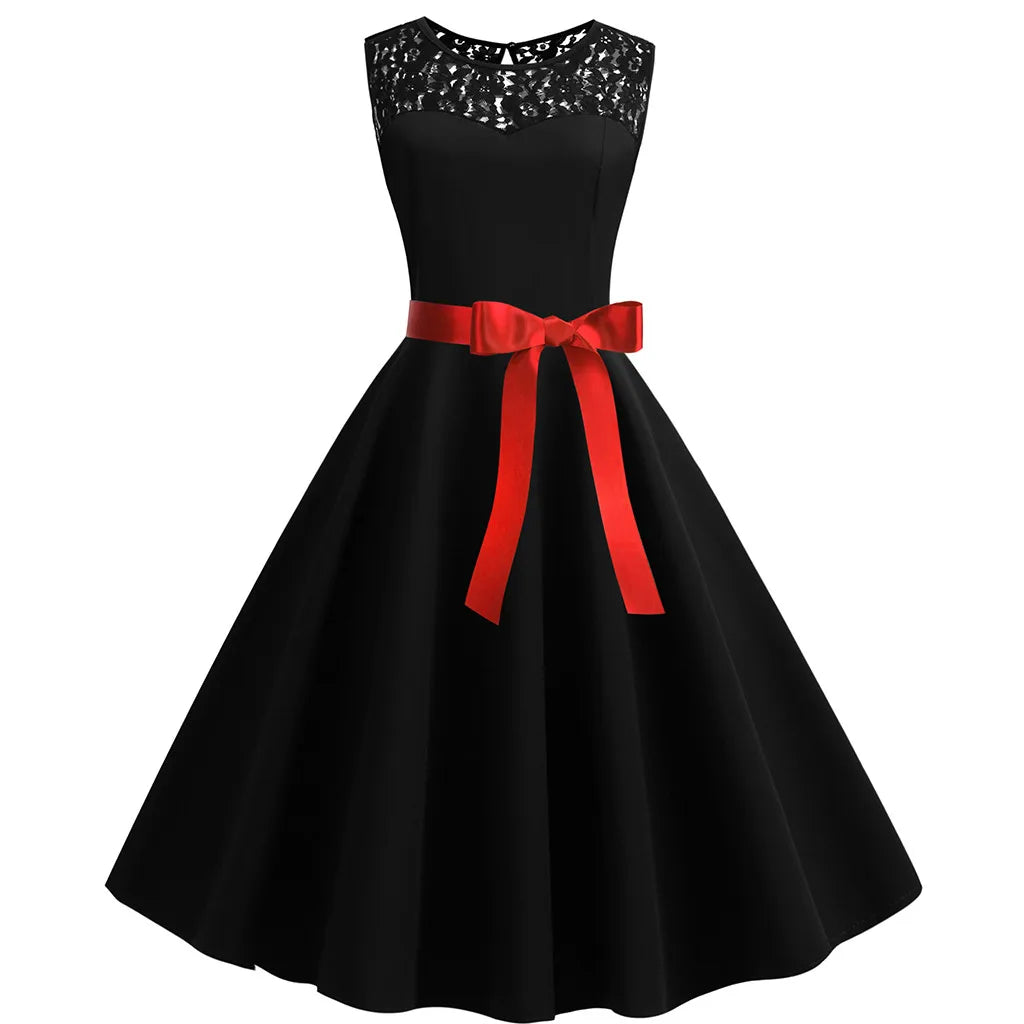 Elegant Lace Bodice Vintage Inspired Alternative Swing Midi Dress