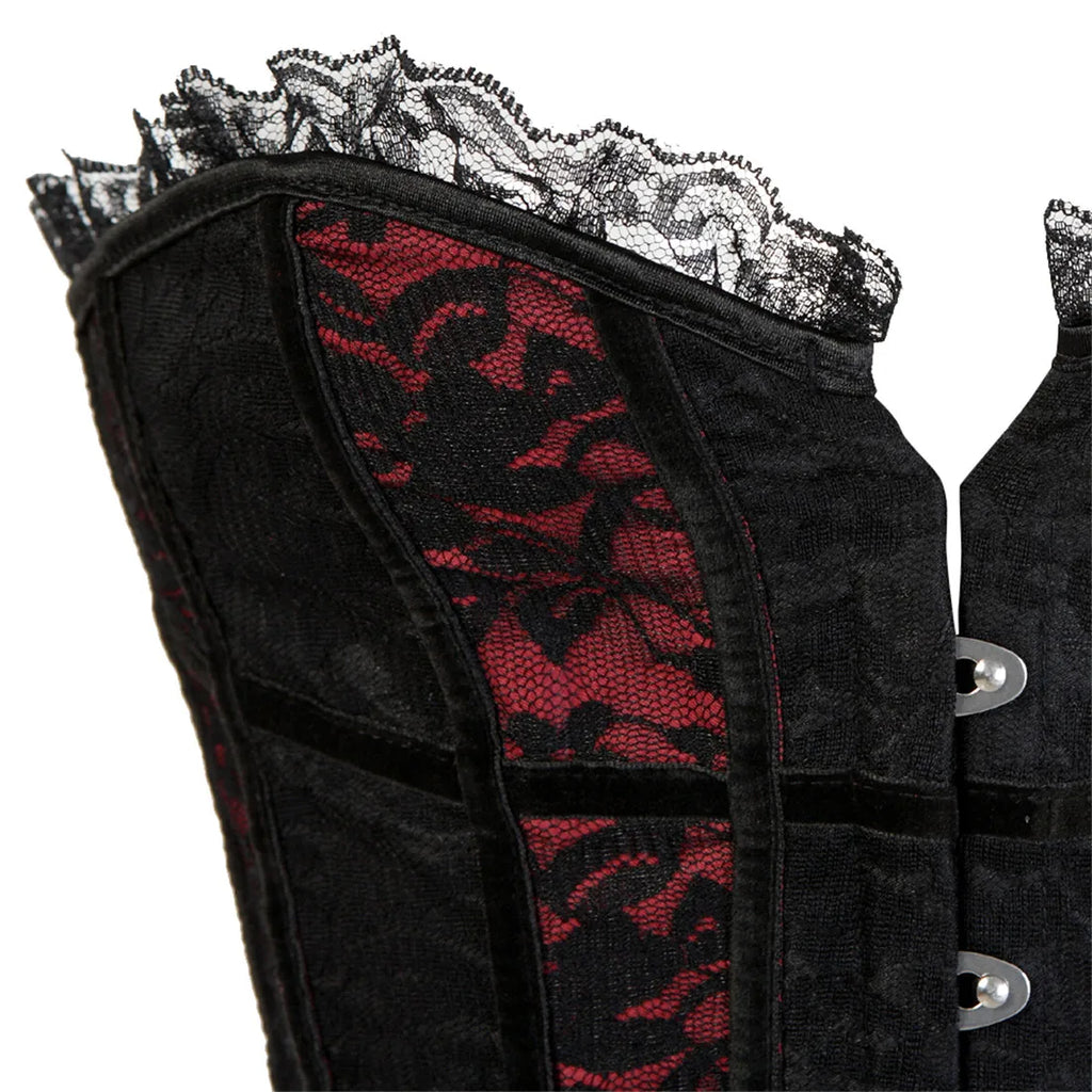 Dramatic Red and Black Lace Overbust Corset with Sweetheart Neckline and Front Busk