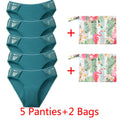 Five-Piece Black Menstrual Brief Set with Sheer Mesh Panels and Travel Bags