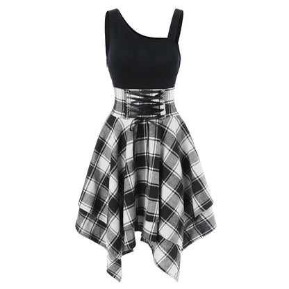 Gothic Plaid Skater Dress with Alternative Fashion Style