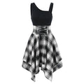 Plaid Handkerchief Hem Mini Dress with Sleeveless Bodice and Retro Styling
