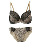 Bold Crimson and Black Floral Lace Push-Up Bra and Panty Set