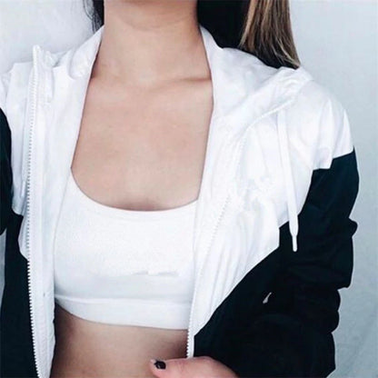 Women's Color Block Hooded Zip Jacket with Relaxed Casual Streetwear Everyday Style