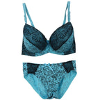 Bold Crimson and Black Floral Lace Push-Up Bra and Panty Set