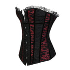 Dramatic Red and Black Lace Overbust Corset with Sweetheart Neckline and Front Busk
