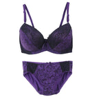 Bold Crimson and Black Floral Lace Push-Up Bra and Panty Set