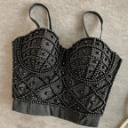 Opulent Black Beaded Bustier Camisole with Geometric Pearl Detailing