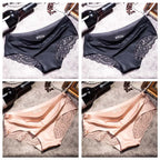 Four-Piece Low-Rise Seamless Brief Set with Intricate Lace Backs