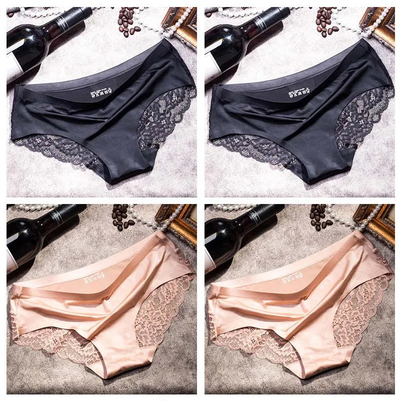 Four-Piece Low-Rise Seamless Brief Set with Intricate Lace Backs