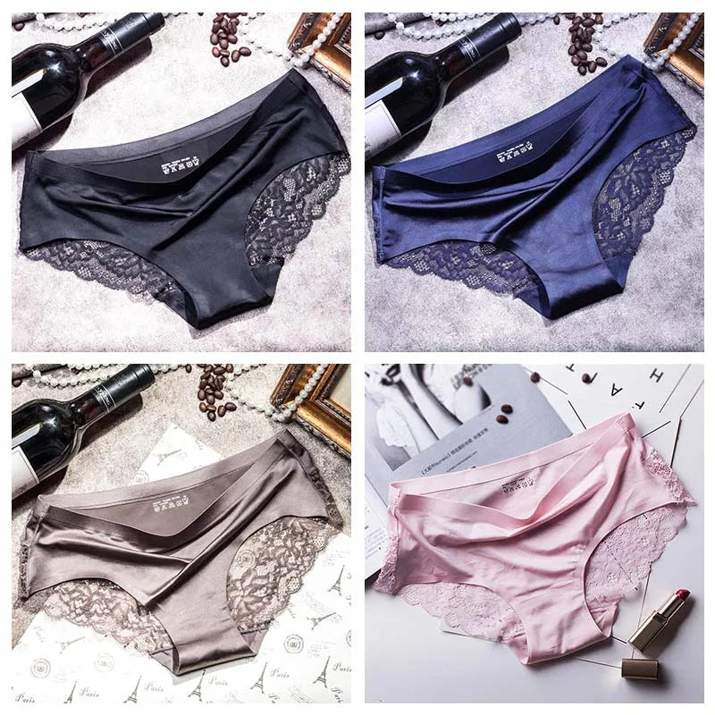 Four-Piece Low-Rise Seamless Brief Set with Intricate Lace Backs