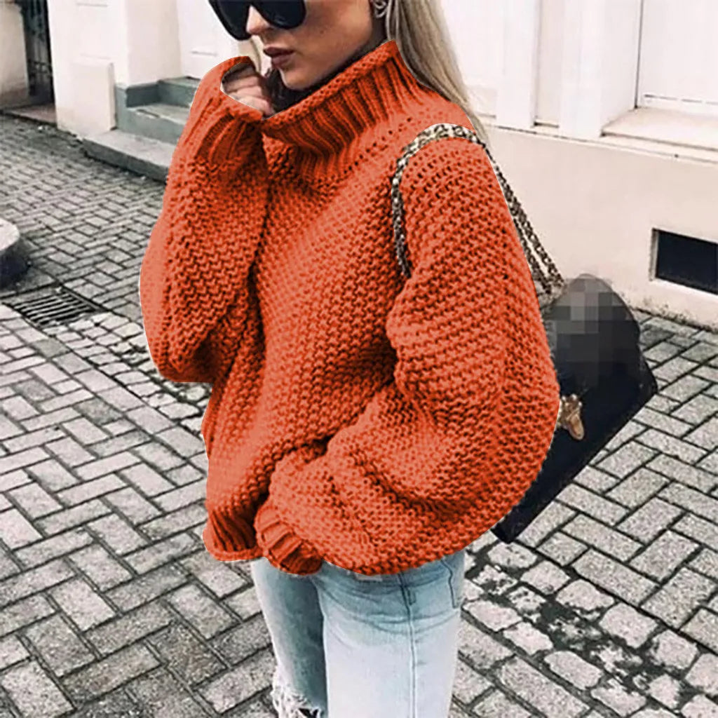 Women's Half Turtleneck Relaxed Fit Coarse Knit Casual Sweater