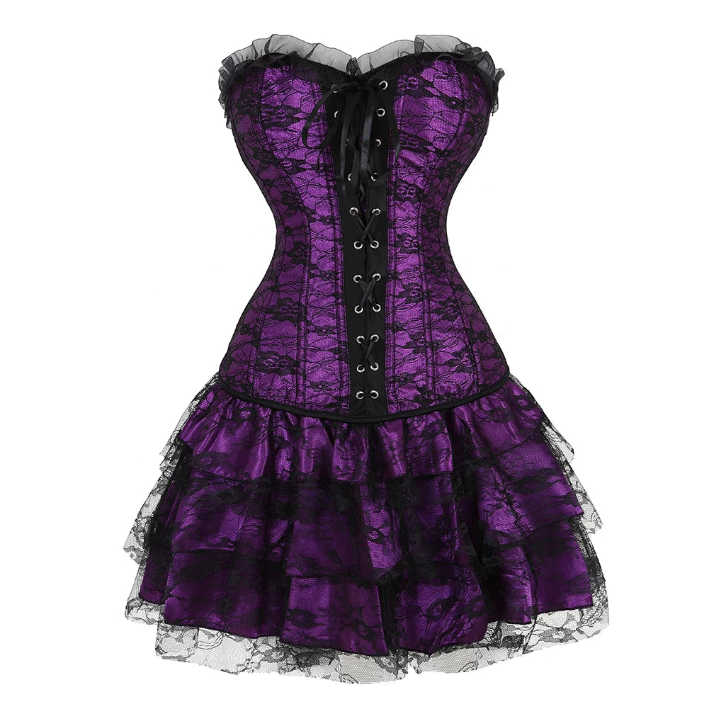 Dramatic Red and Black Lace Overbust Corset with Sweetheart Neckline and Front Busk