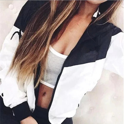 Women's Color Block Hooded Zip Jacket with Relaxed Casual Streetwear Everyday Style