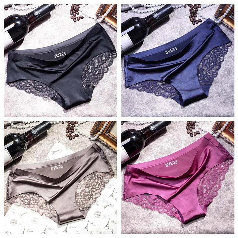 Four-Piece Low-Rise Seamless Brief Set with Intricate Lace Backs