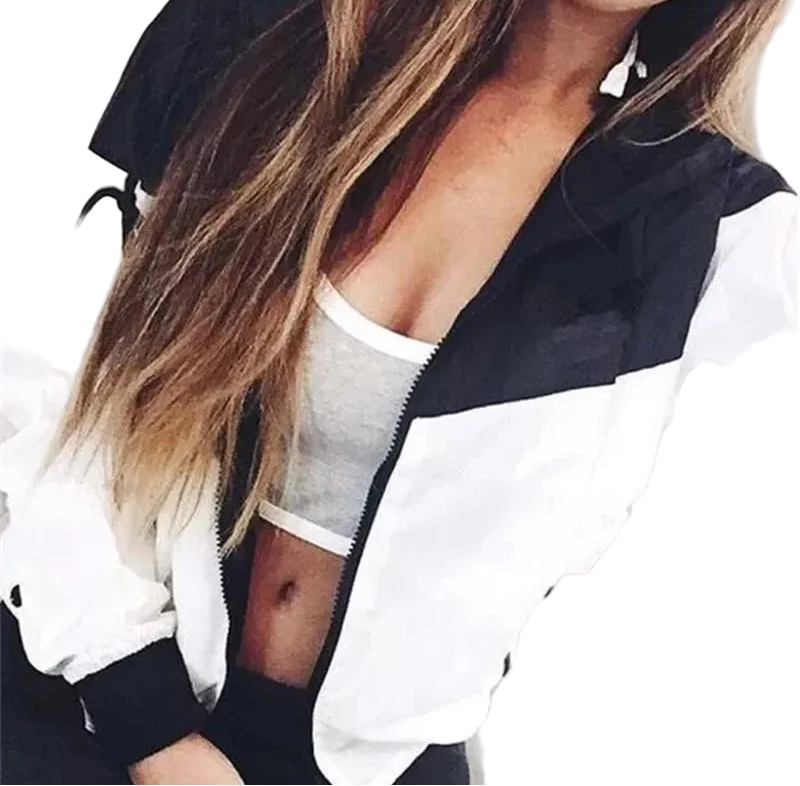 Women's Color Block Hooded Zip Jacket with Relaxed Casual Streetwear Everyday Style