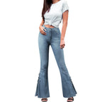 Women's High Waist Flared Stretch Denim Jeans with Lace-Up Streetwear Bell Bottom Style