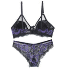 Emerald Green and Black Floral Lace Underwire Bra and Panty Set with Strappy Accents