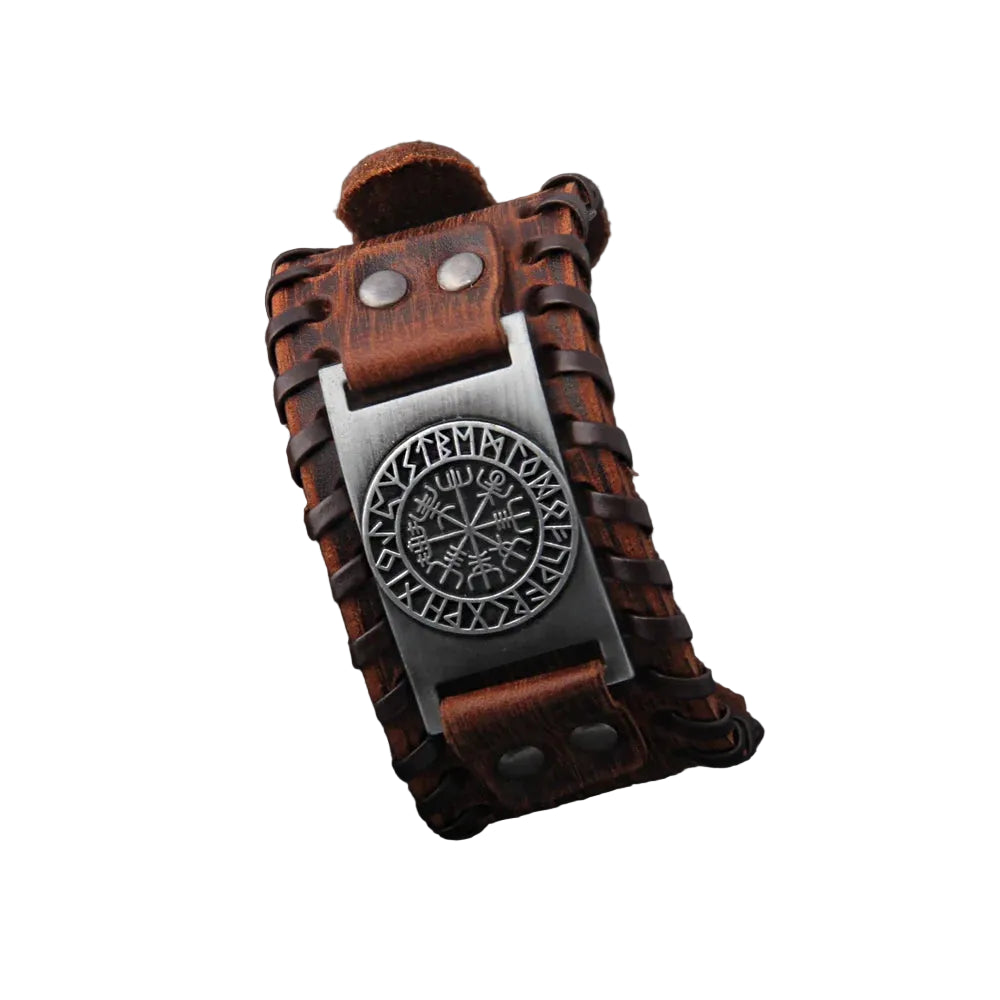 Wide Punk Braided Cuff Bracelet with Rugged Nordic Inspired Detailing