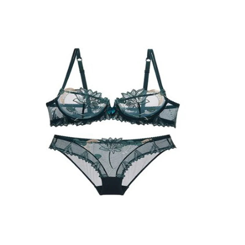 Ethereal Light Blue Sheer Mesh and Floral Embroidery Lingerie Set
