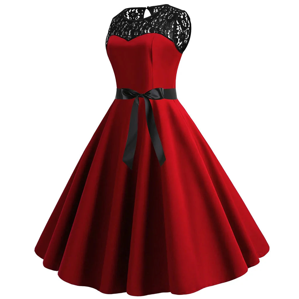 Elegant Lace Bodice Vintage Inspired Alternative Swing Midi Dress