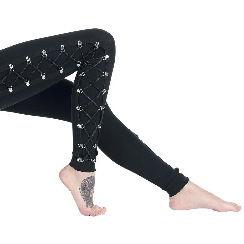 Lace Up Side Leggings High Waist Gothic Alternative Fashion Bottoms