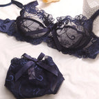 Romantic Dusty Pink Floral Embroidered Underwire Bra and Brief Set