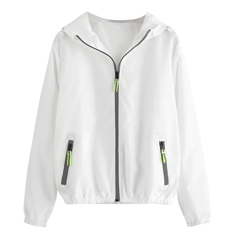 Women's Lightweight Hooded Windbreaker Jacket Water-Resistant Casual Outdoor Zip-Up Layer