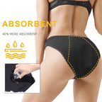 Five-Piece Black Menstrual Brief Set with Sheer Mesh Panels and Travel Bags