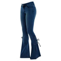 Women's High Waist Flared Stretch Denim Jeans with Lace-Up Streetwear Bell Bottom Style