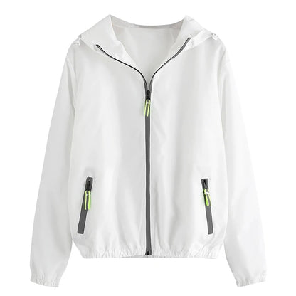 Women's Lightweight Hooded Windbreaker Jacket Water-Resistant Casual Outdoor Zip-Up Layer