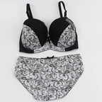 Bold Crimson and Black Floral Lace Push-Up Bra and Panty Set