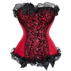 Dramatic Red and Black Lace Overbust Corset with Sweetheart Neckline and Front Busk