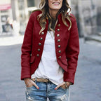 Women's Double Breasted Button Jacket Tailored Casual Layering Coat with Functional Pocket Design