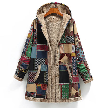 Women's Oversized Hooded Patchwork Sherpa Lined Utility Jacket with Button Front Streetwear Style