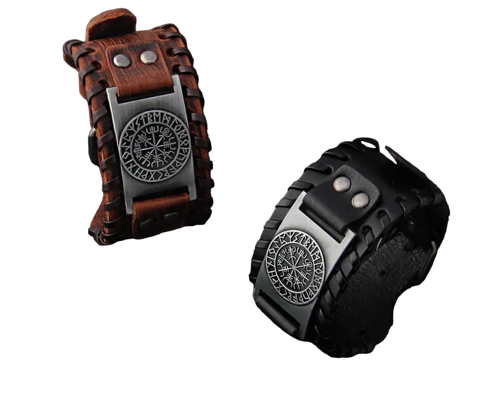 Wide Punk Braided Cuff Bracelet with Rugged Nordic Inspired Detailing