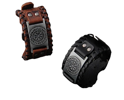 Wide Punk Braided Cuff Bracelet with Rugged Nordic Inspired Detailing