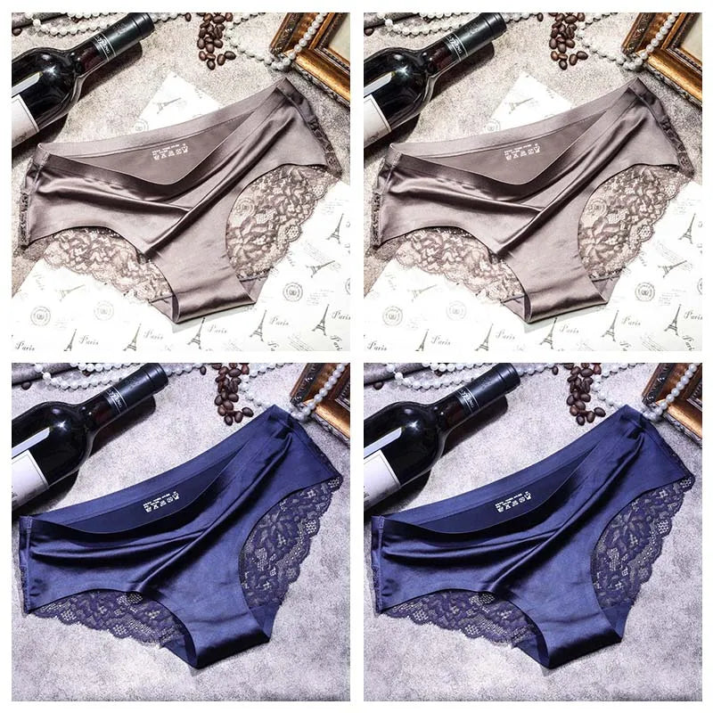 Four-Piece Low-Rise Seamless Brief Set with Intricate Lace Backs