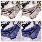 Four-Piece Low-Rise Seamless Brief Set with Intricate Lace Backs