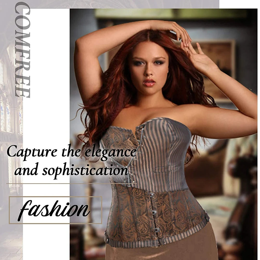 Vintage Brocade Corset Top with Buckle Accents and Lace-Up Back Design