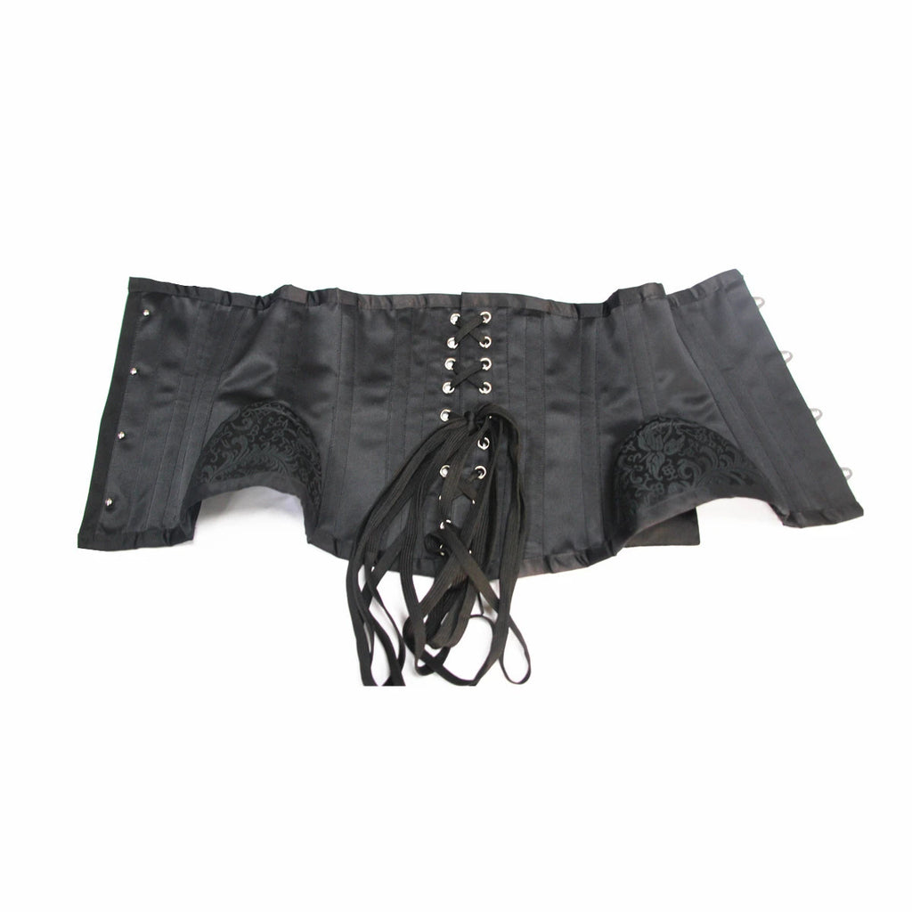 Classic Black Underbust Corset with Metal Busk and Floral Jacquard Panels