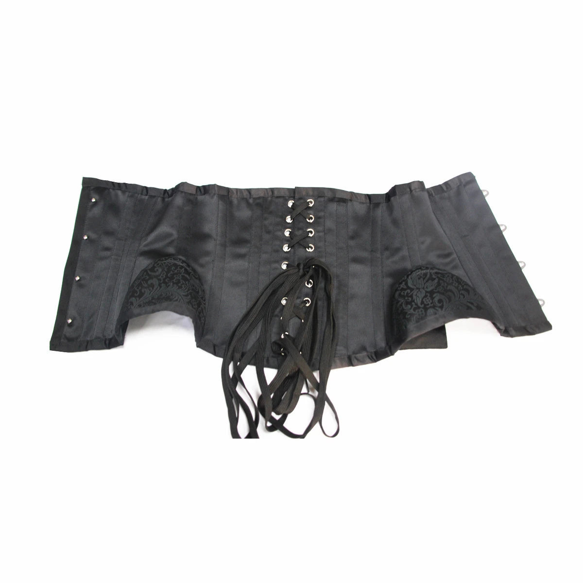 Classic Black Underbust Corset with Metal Busk and Floral Jacquard Panels