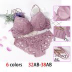 Romantic Light Pink Floral Lace Underwire Bra and Textured Panty Set