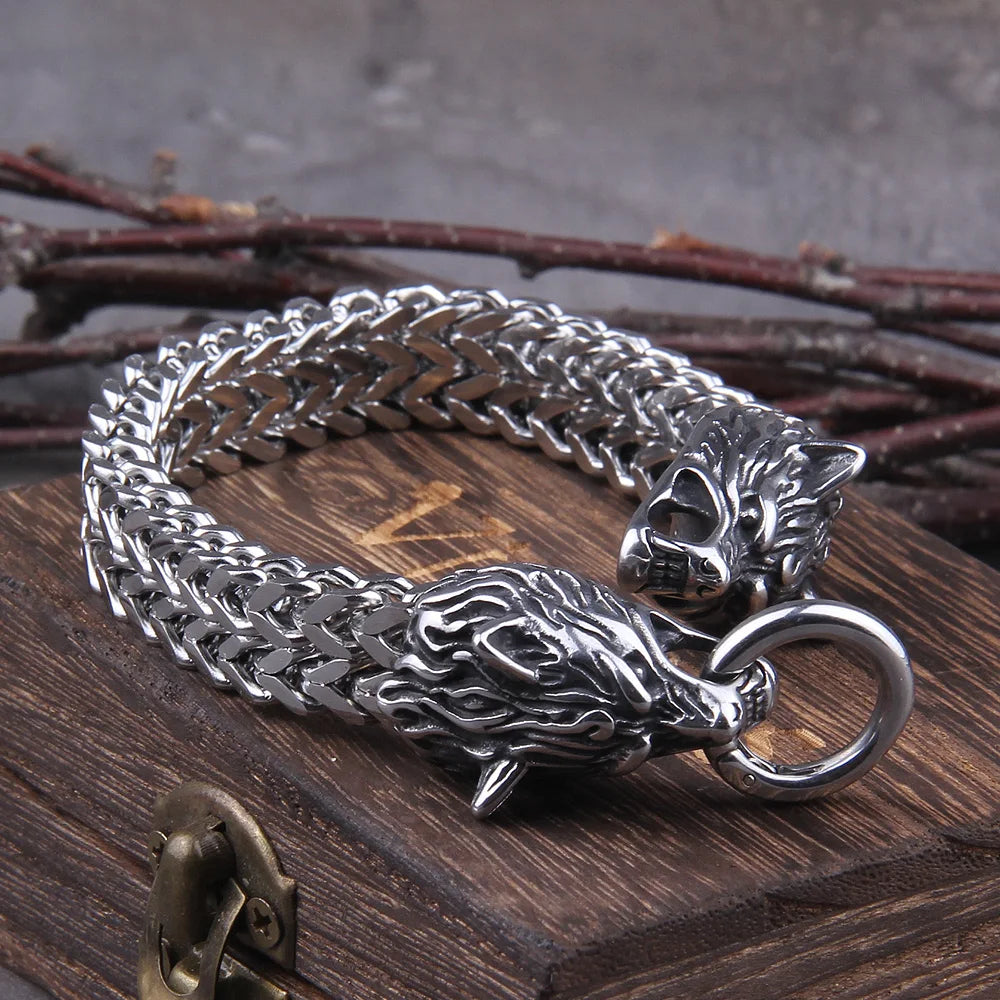 Wolf Charm Chain Bracelet With Nordic Inspired Punk Statement Design